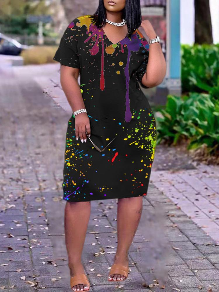 Colorblock Short Sleeve Pocket Design Casual Dress - Casual Dresses - INS | Online Fashion Free Shipping Clothing, Dresses, Tops, Shoes - 30/04/2021 - Casual Dresses - Color_Black