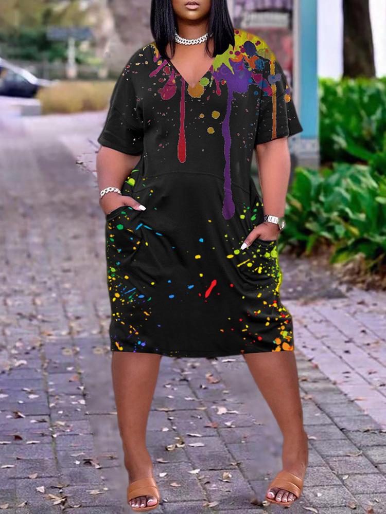 Colorblock Short Sleeve Pocket Design Casual Dress - Casual Dresses - INS | Online Fashion Free Shipping Clothing, Dresses, Tops, Shoes - 30/04/2021 - Casual Dresses - Color_Black
