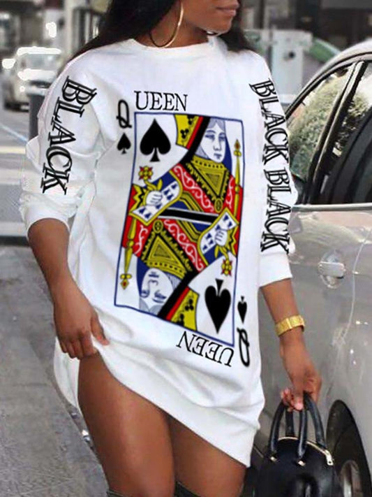 Poker Letter Print Long Sleeve Casual Dress - Casual Dresses - INS | Online Fashion Free Shipping Clothing, Dresses, Tops, Shoes - 30/04/2021 - Casual Dresses - Color_Red