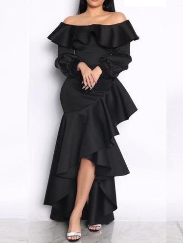 Women's Dresses One-Shoulder Long Sleeve Ruffle Irregular Dress - Maxi Dresses - Instastyled | Online Fashion Free Shipping Clothing, Dresses, Tops, Shoes - 09/09/2022 - color-black - Color_Black